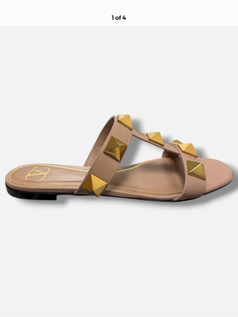 Valentino Garavani Nude Slide Sandal with Gold Pyramid Studs